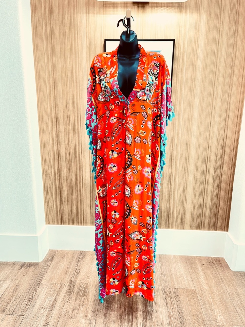 Antica Sartoria Orange Maxi Dress with Turquoise Trim